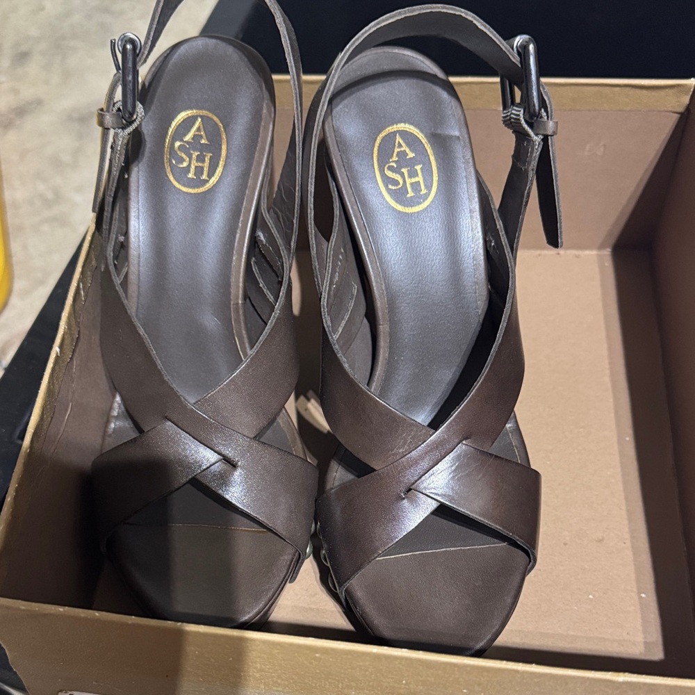 ASH Brown Leather Crisscross Slingback Heels